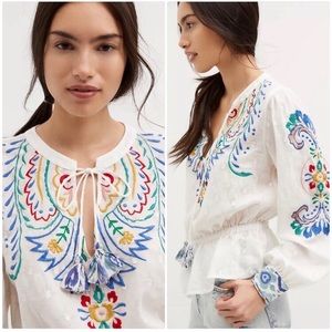 Anthropologie Forever That Girl Floral Embroidered Peplum Blouse
